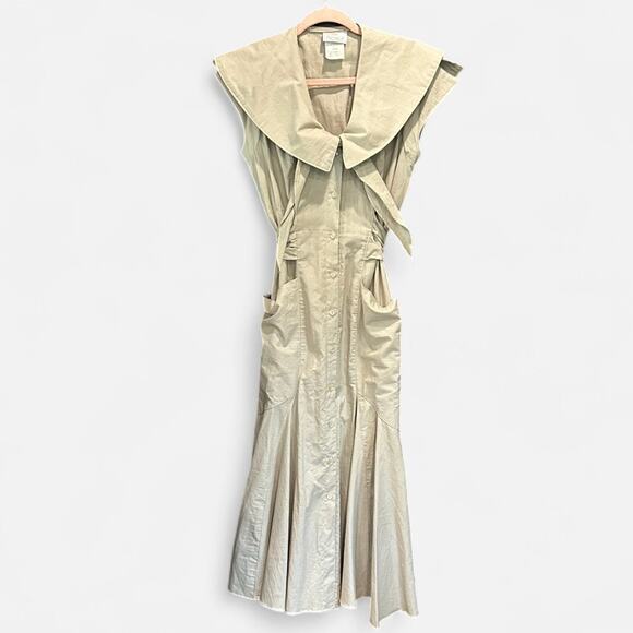 Vintage 90s My Michelle 100% Cotton Khaki Button Down Front Dress - Picture 4 of 11